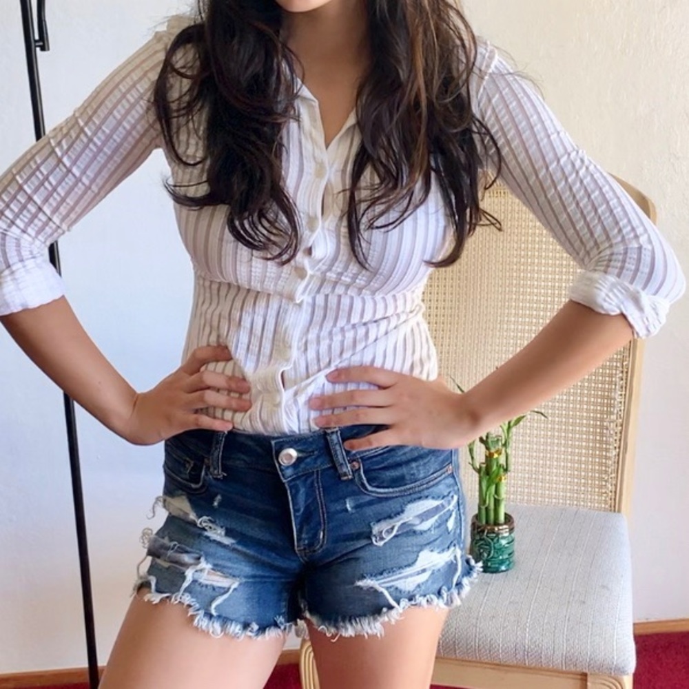 express white striped button up shirt
